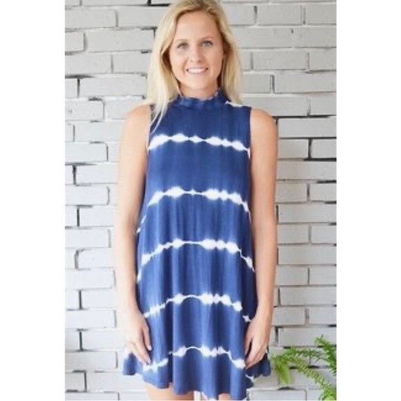 Ginger G blue and white tie dye mock neck shift dress size small - Picture 1 of 7